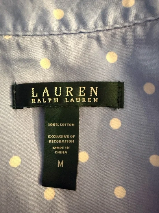 Lauren Ralph Lauren Polka Dot Pajama Top Women’s M Blue Cotton Button Down - Picture 13 of 13